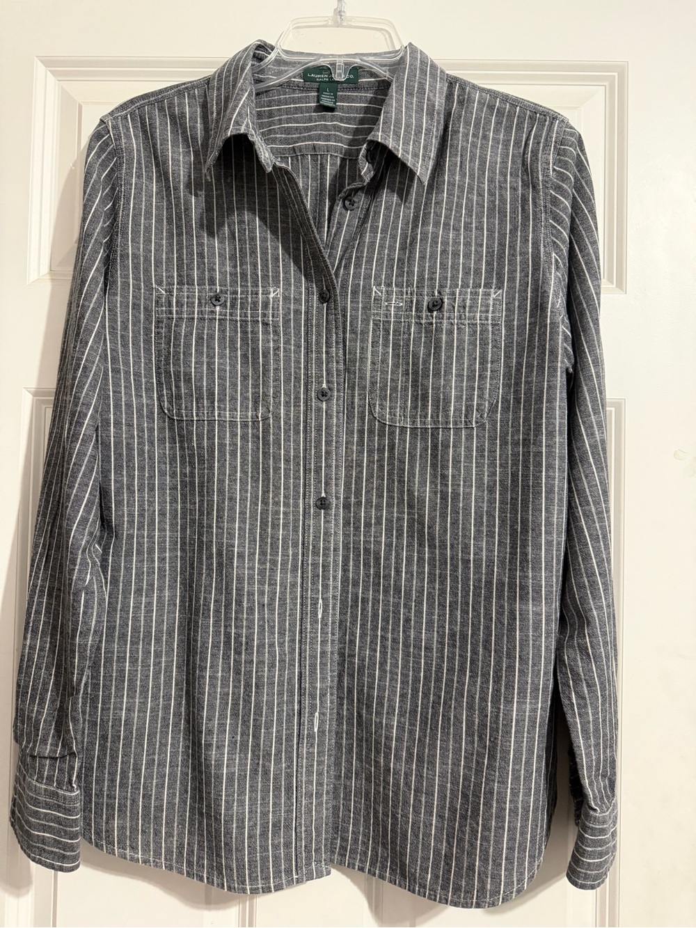 Lauren Jeans Co (Ralph Lauren) Classic Stripe Grey Denim Look Shirt